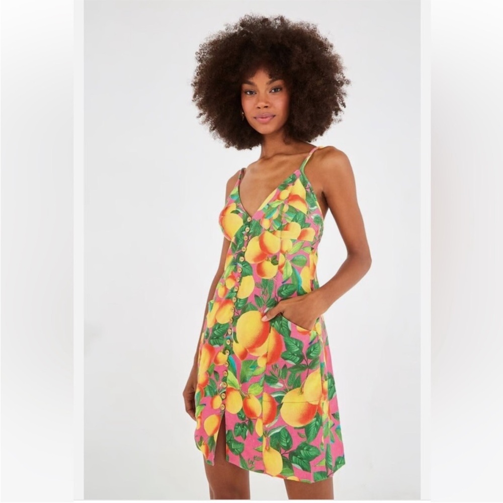 Farm Rio Linen Orange Sunset Mini Dress